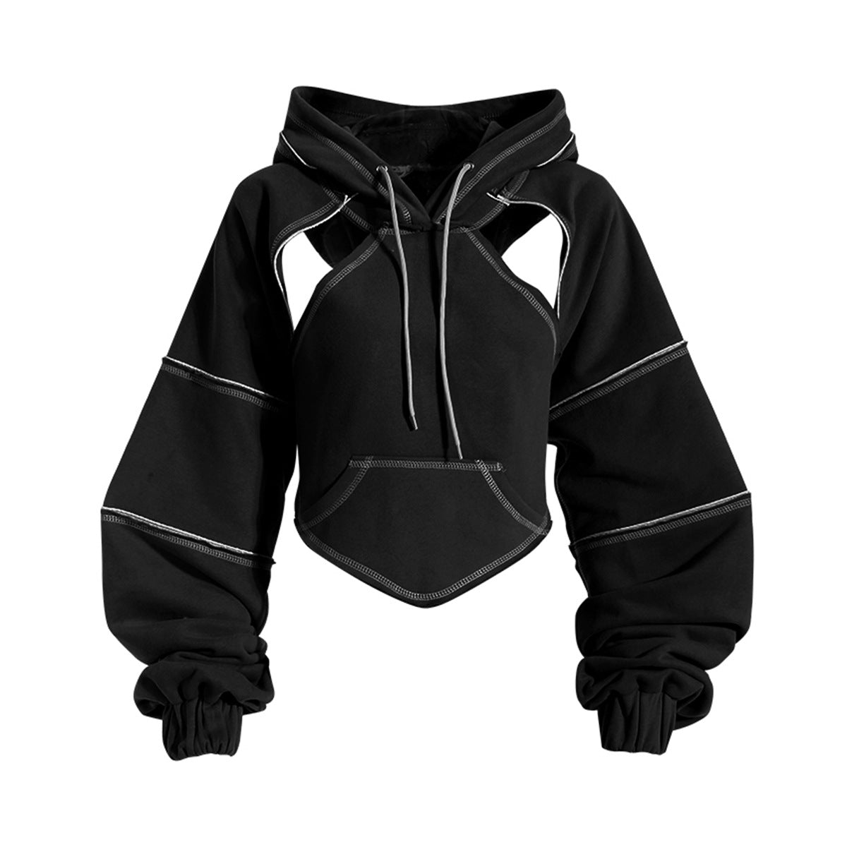 Contrast Hollow Out Crop Hoodie