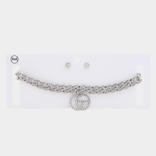 Double Charm Curb Link Choker Necklace