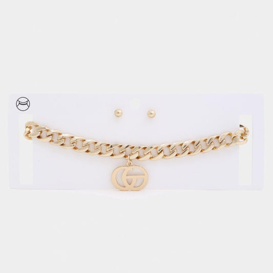 Double Charm Curb Link Choker Necklace