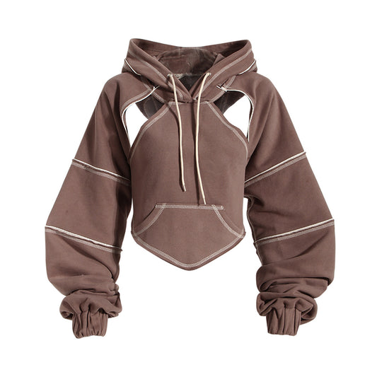 Contrast Hollow Out Crop Hoodie