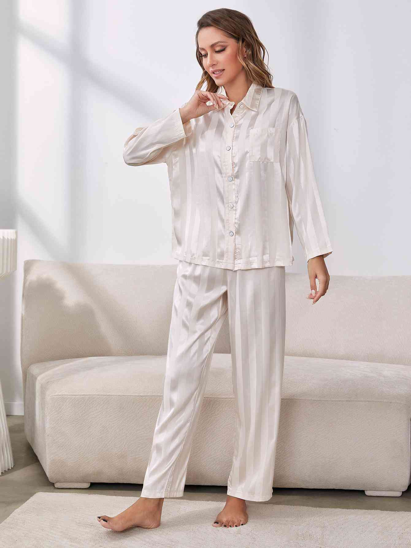 Sheer Button-Up Pajama Set