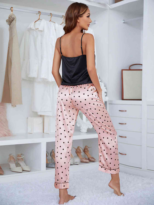 Lace Trim Satin Pajama Set